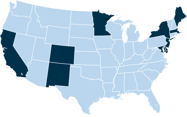 Map of the united states highlighting where Nautilus serves